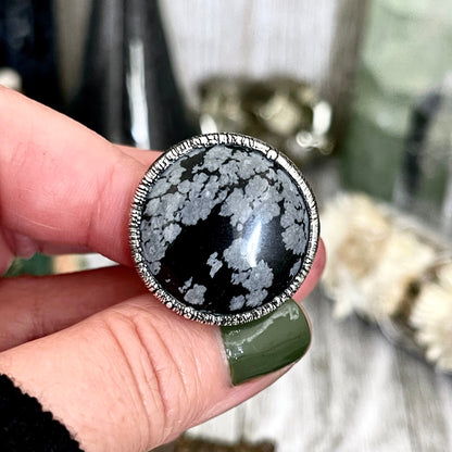Size 5.5 Snowflake Obsidian Ring in Fine Silver / Foxlark Collection - One of a Kind / Big Crystal Ring Witchy Jewelry / Gothic Jewelry