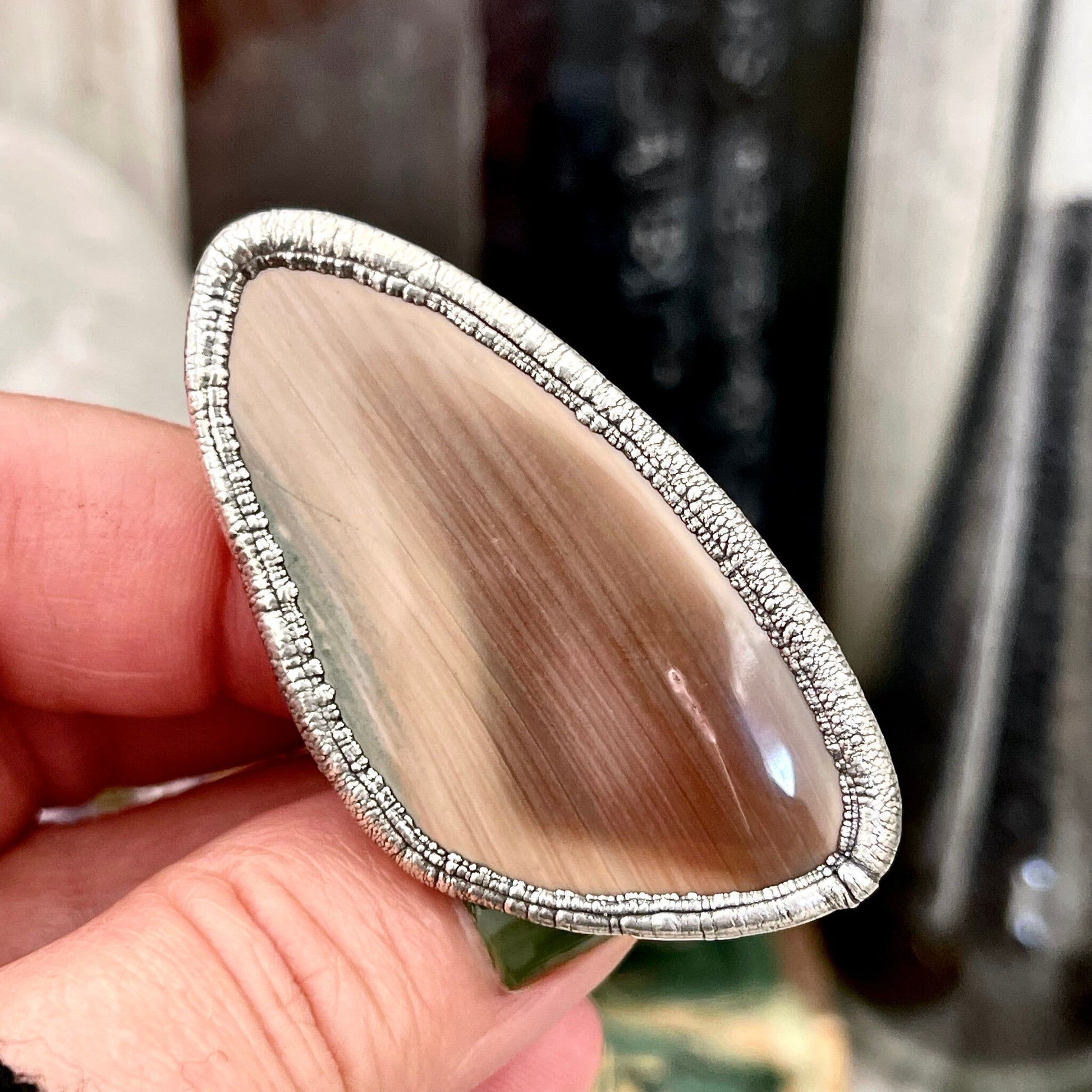 Discounted - Scratch on stone Size 9.5 Large Imperial Jasper Statement Ring in Fine Silver / Foxlark Collection - One of a Kind