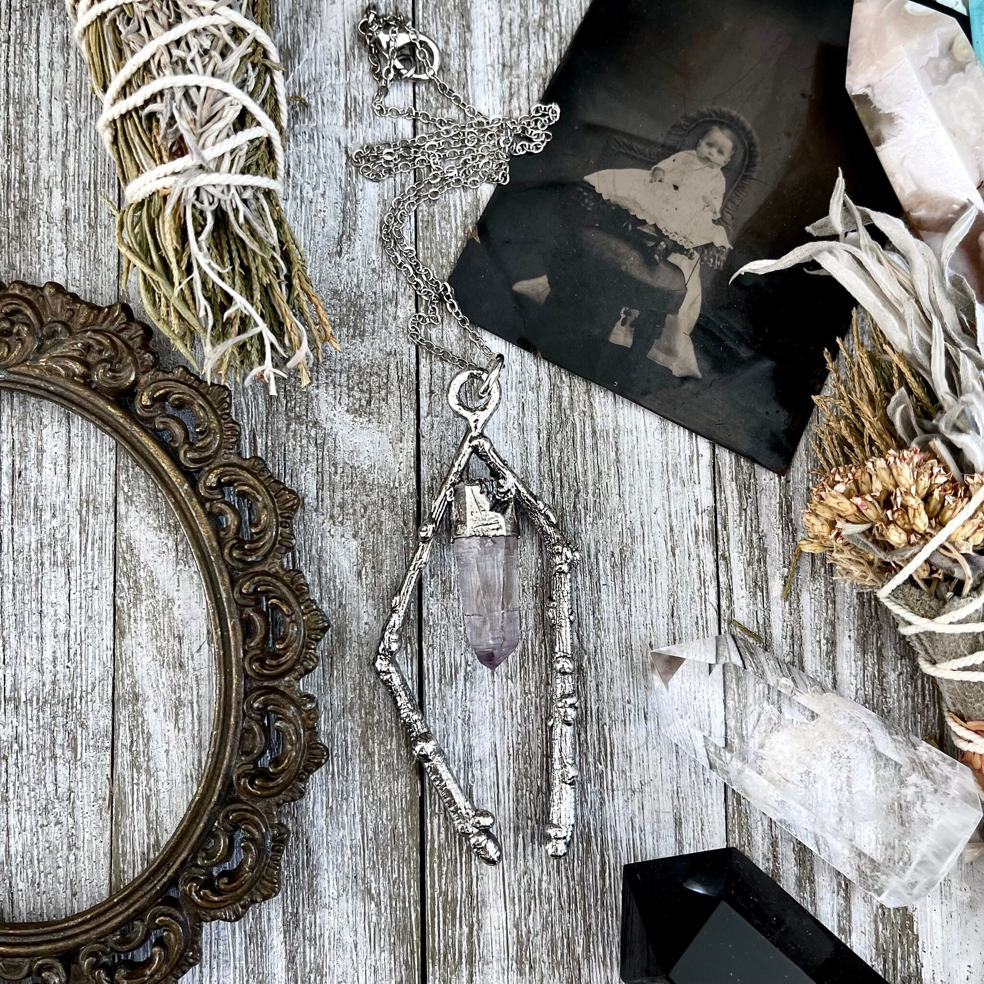 Sticks & Stones Collection- Purple Vera Cruz Amethyst Necklace in Fine Silver // Large Crystal Necklace Witchy Jewelry Gothic Pendant