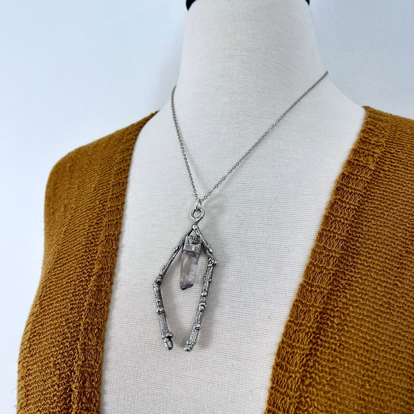 Sticks & Stones Collection- Purple Vera Cruz Amethyst Necklace in Fine Silver // Large Crystal Necklace Witchy Jewelry Gothic Pendant