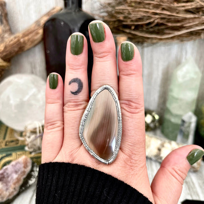Discounted - Scratch on stone Size 9.5 Large Imperial Jasper Statement Ring in Fine Silver / Foxlark Collection - One of a Kind