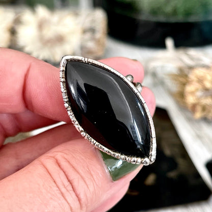 Size 7.5 Natural Black Onyx Ring in Fine Silver / Large Crystal Ring - Black Stone Ring - Silver Crystal Ring - Bohemian Jewelry Gemstone