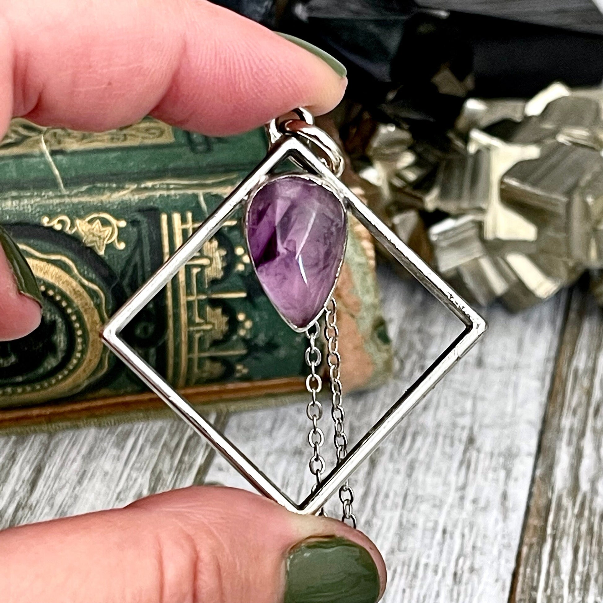 Amethyst Crystal Necklace Pendant in Fine Silver / Foxlark Collection - One of a Kind / Witchy Necklace Goth Jewelry / Gothic Jewelry