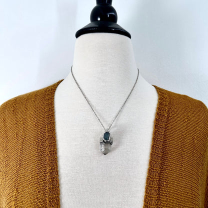 Rutilated Quartz and Blue Aquamarine Crystal Statement Necklace in Fine Silver / Foxlark Collection - One of a Kind // Boho Witchy Pendent