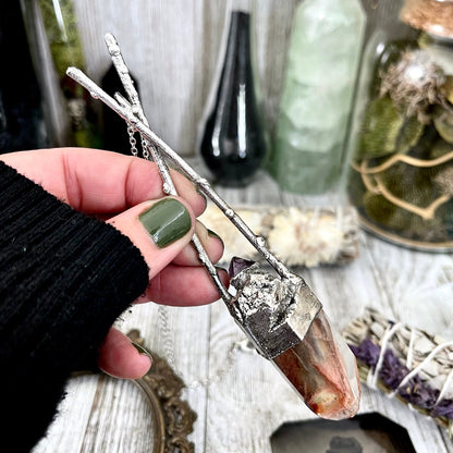 Sticks & Stones Collection- Raw Amethyst Fire Quartz Necklace in Fine Silver // Big Crystal Necklace // Witchy Jewelry Gothic Pendant