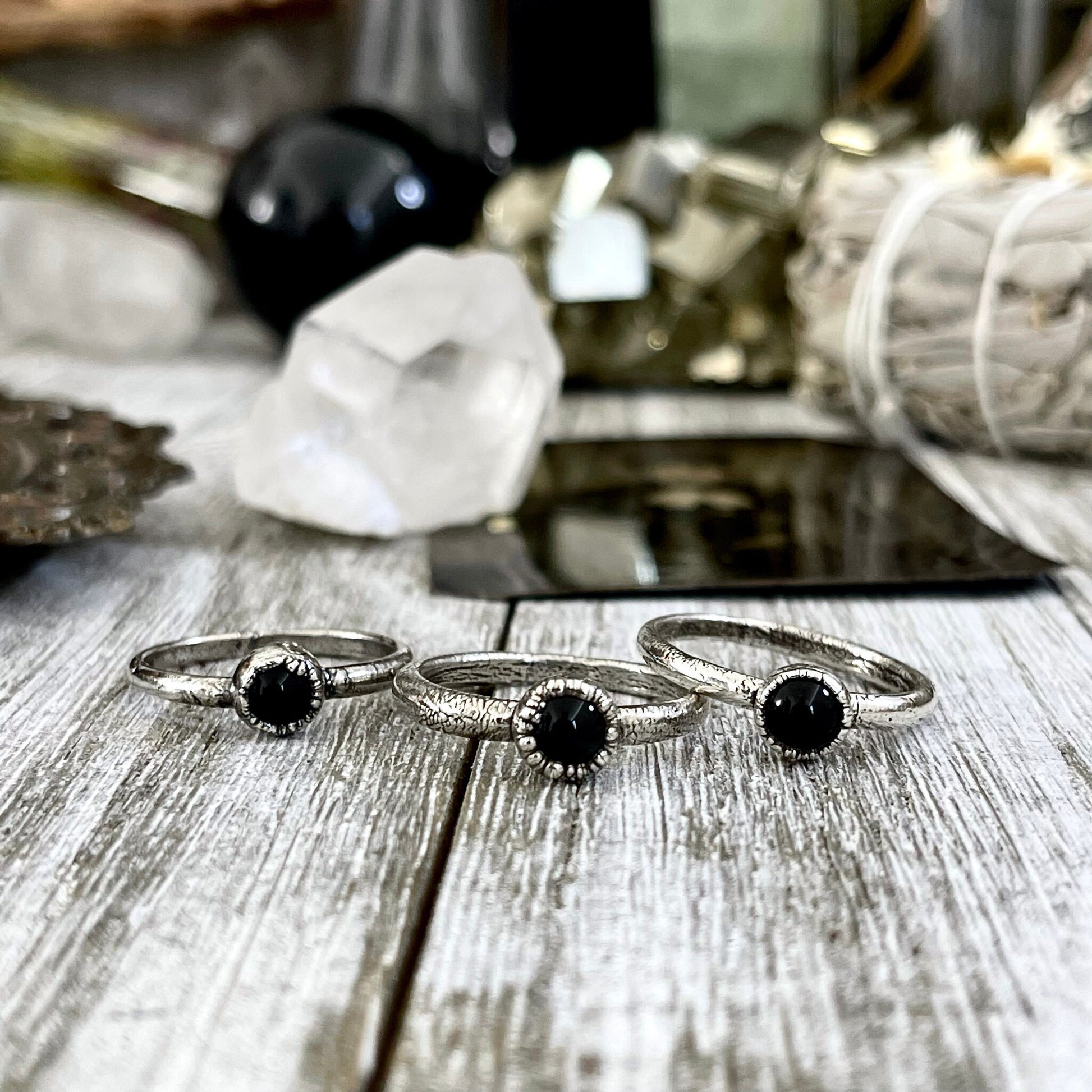 Black Onyx Ring in Fine Silver, Dainty Black Onyx Ring Size 5 6 7 8 9 10 / Foxlark Collection