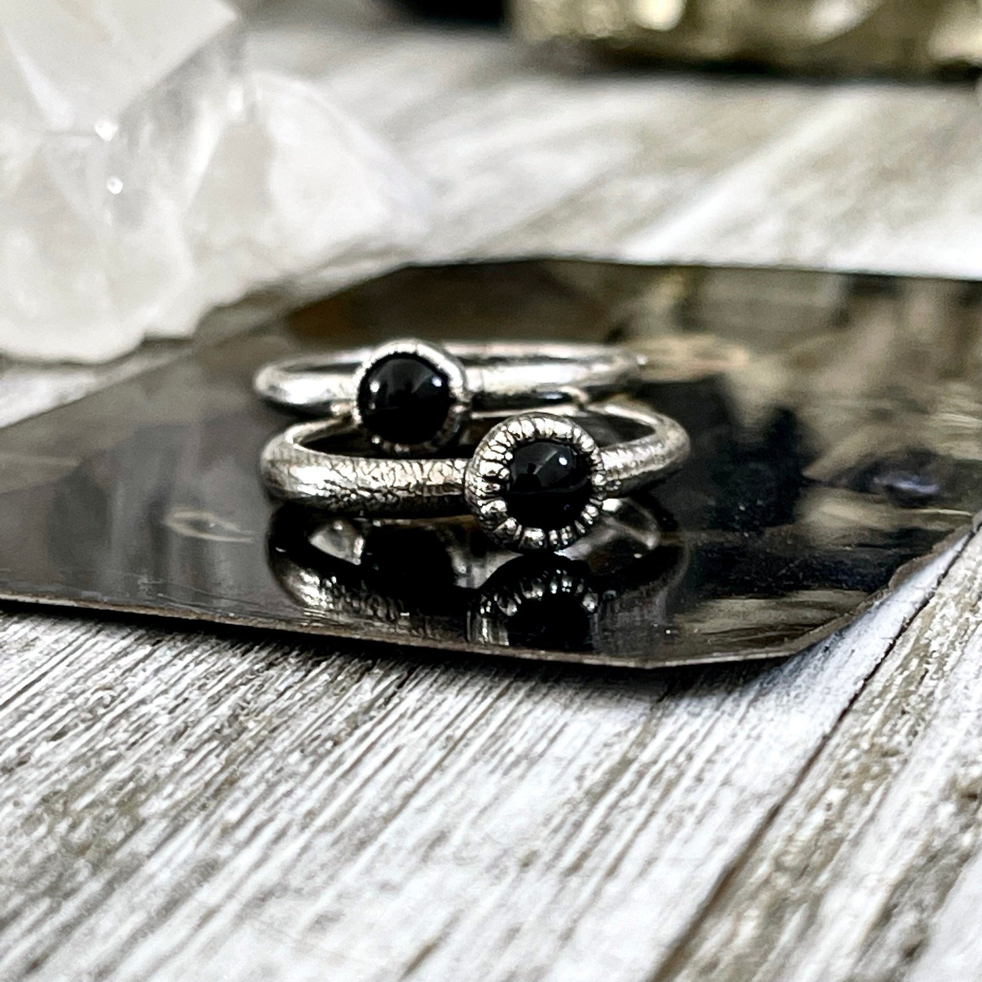 Black Onyx Ring in Fine Silver, Dainty Black Onyx Ring Size 5 6 7 8 9 10 / Foxlark Collection