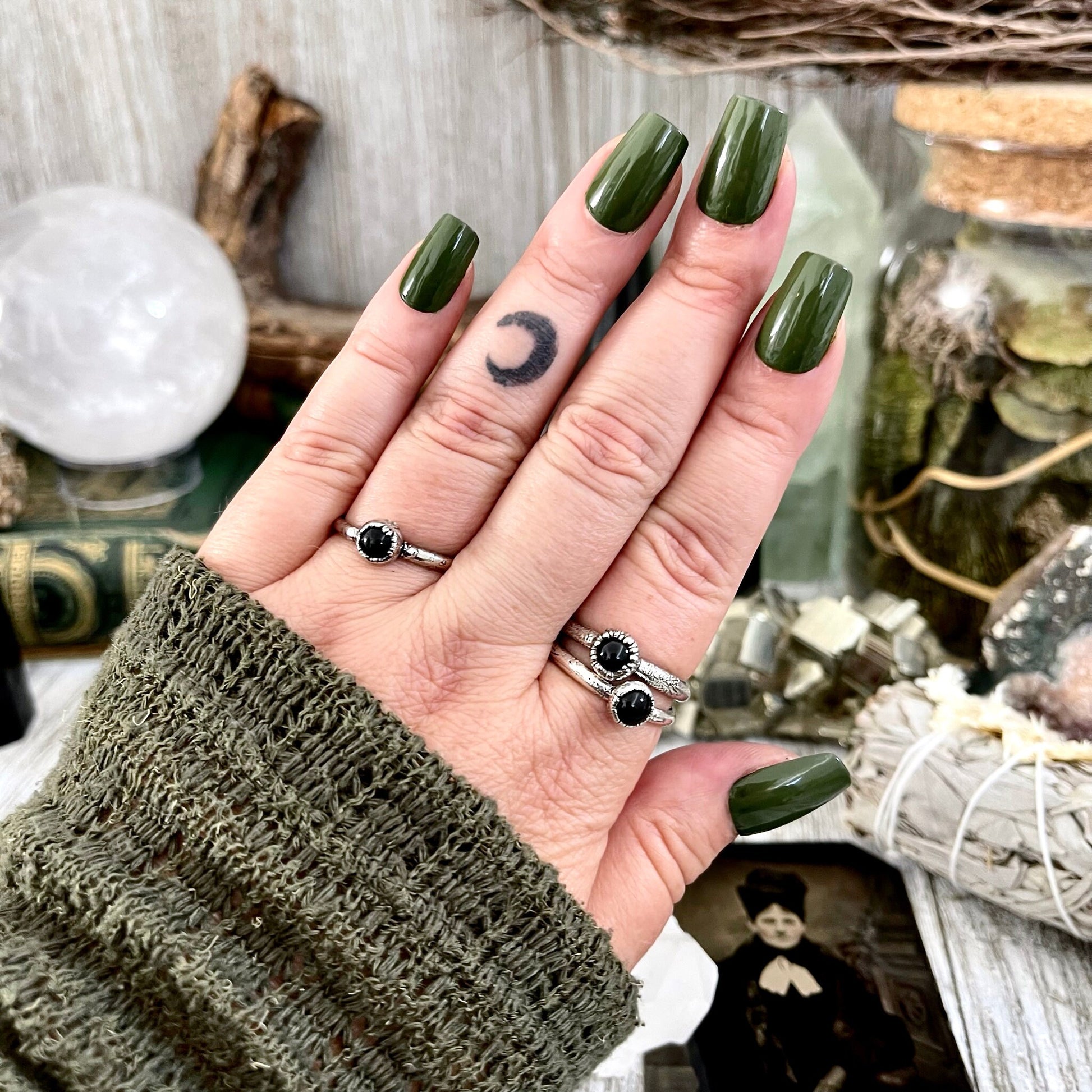 Black Onyx Ring in Fine Silver, Dainty Black Onyx Ring Size 5 6 7 8 9 10 / Foxlark Collection