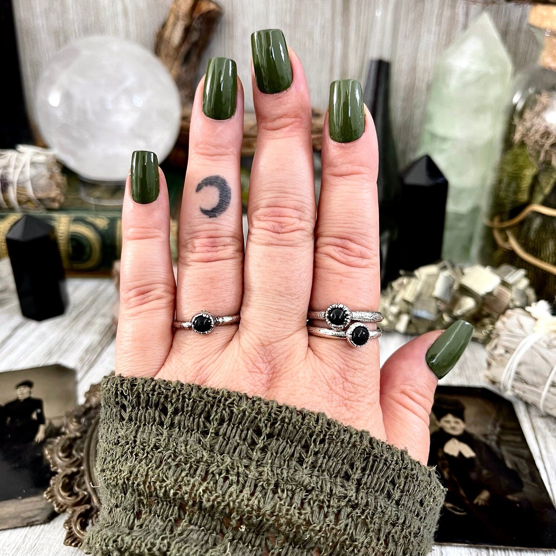 Black Onyx Ring in Fine Silver, Dainty Black Onyx Ring Size 5 6 7 8 9 10 / Foxlark Collection