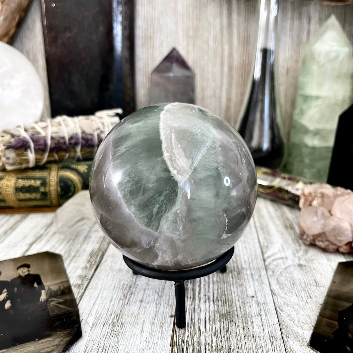 Large Green Fluorite Crystal Ball / FoxlarkCrystals