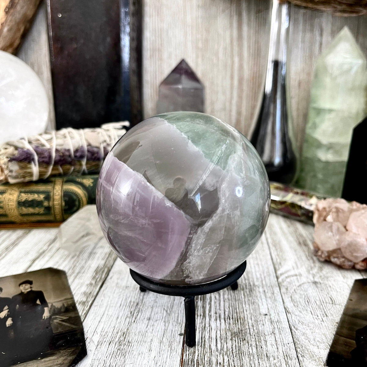 Large Green Fluorite Crystal Ball / FoxlarkCrystals