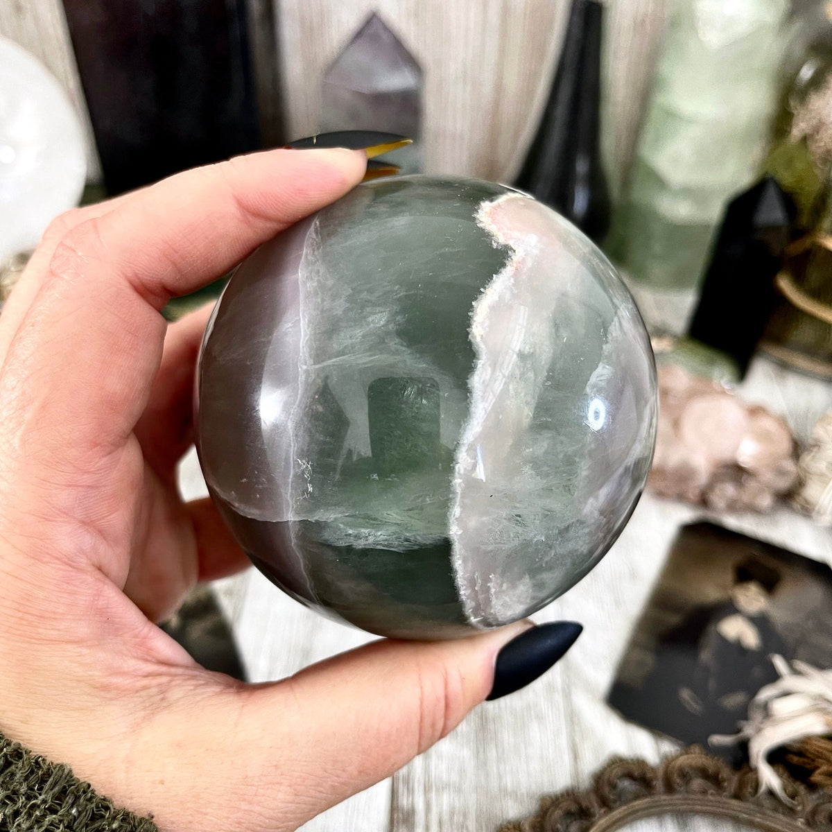 Large Green Fluorite Crystal Ball / FoxlarkCrystals