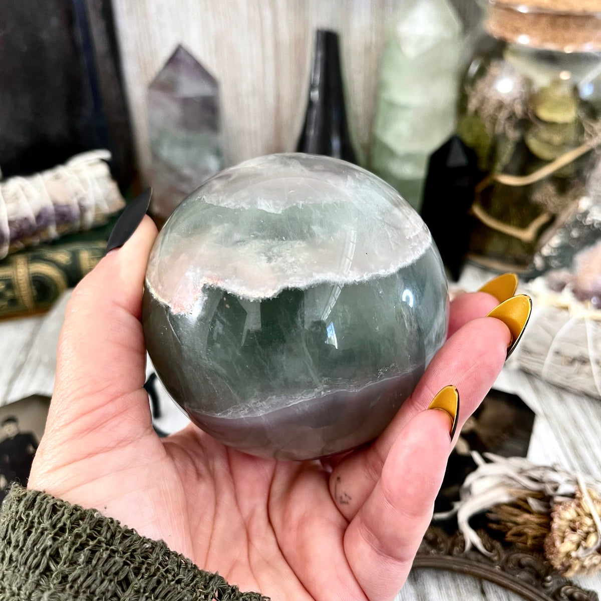 Large Green Fluorite Crystal Ball / FoxlarkCrystals