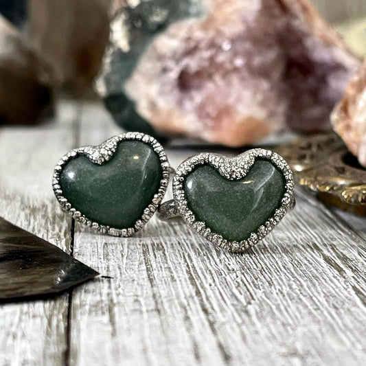 Green Aventurine Heart Ring Silver Size 6 7 8 9 10 / Foxlark Collection