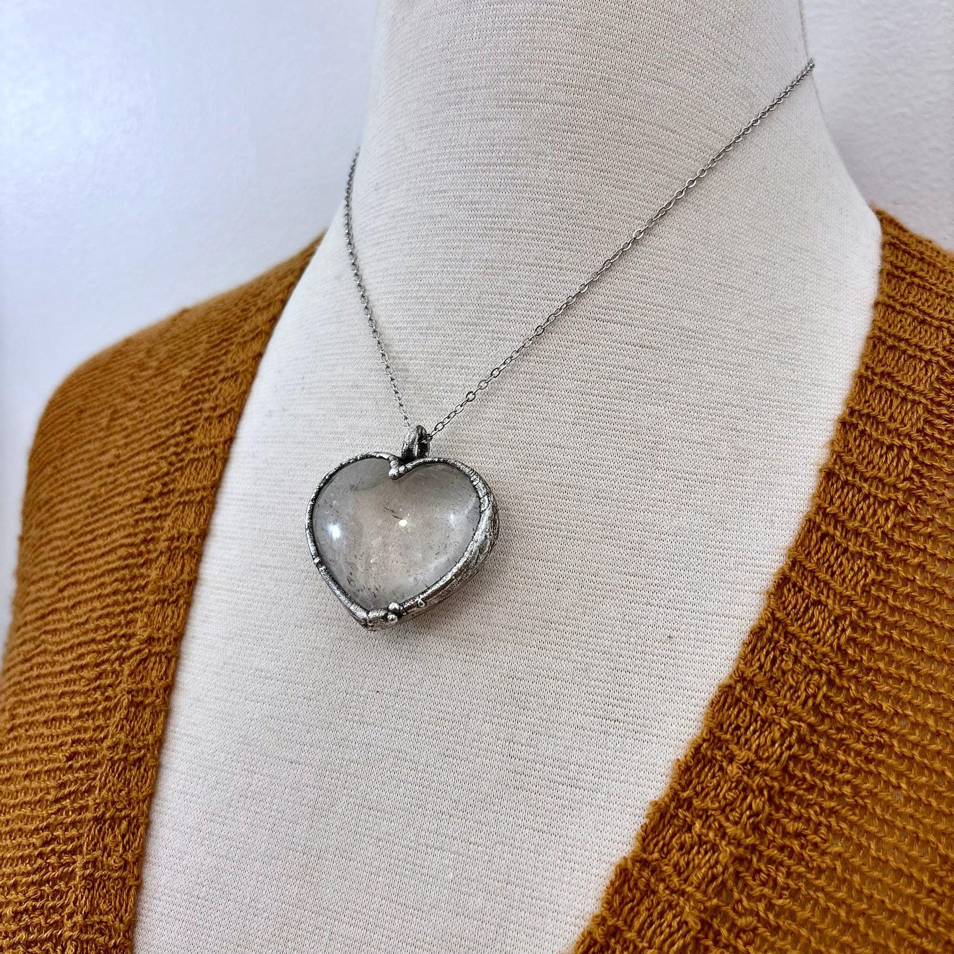 Clear Quartz Crystal Heart Necklace Fine Silver / Foxlark Collection