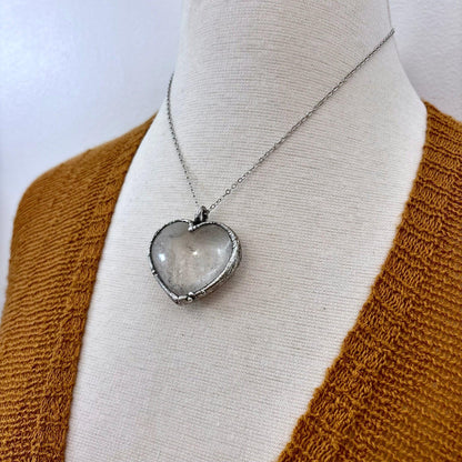 Clear Quartz Crystal Heart Necklace Fine Silver / Foxlark Collection