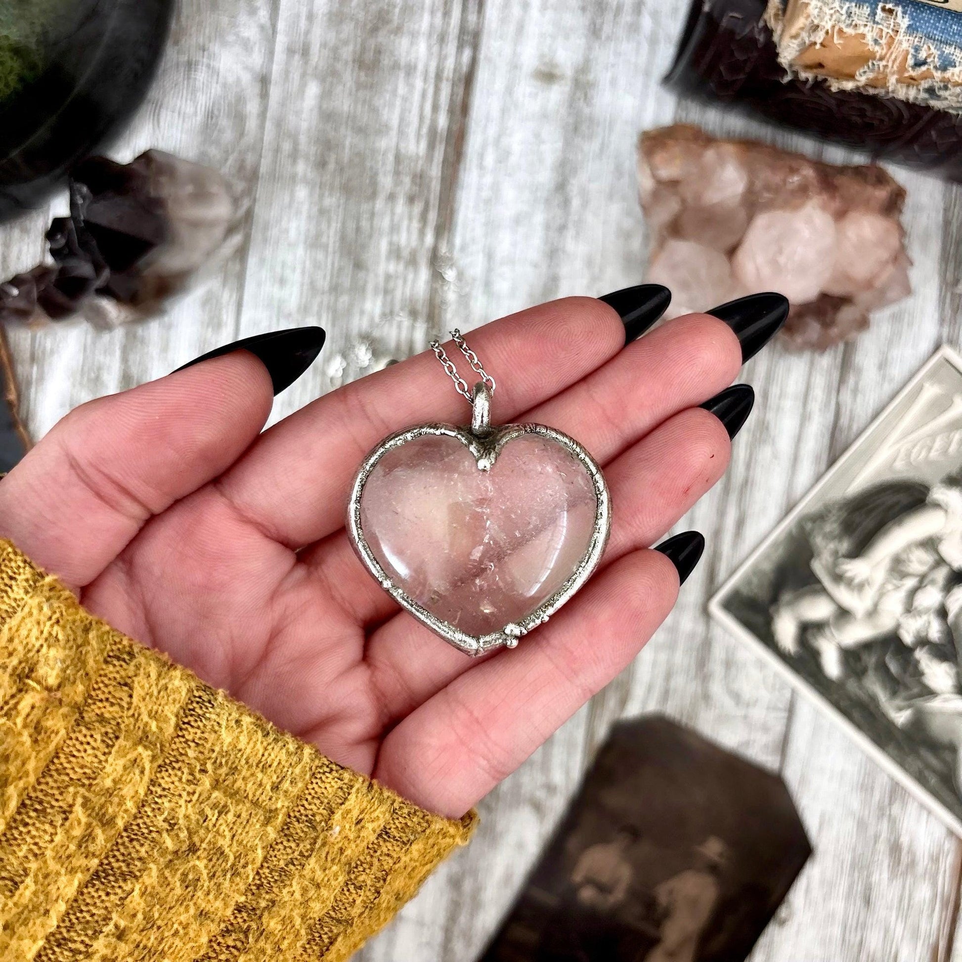 Clear Quartz Crystal Heart Necklace Fine Silver / Foxlark Collection