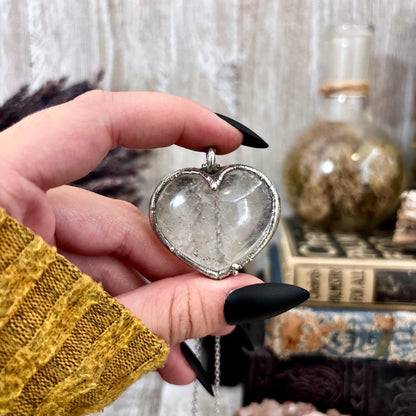 Clear Quartz Crystal Heart Necklace Fine Silver / Foxlark Collection