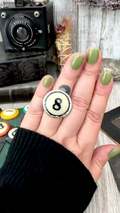 Playing Games - #8 Vintage Pool Ball Ring Fine Silver Size 6.5 / One of a Kind.