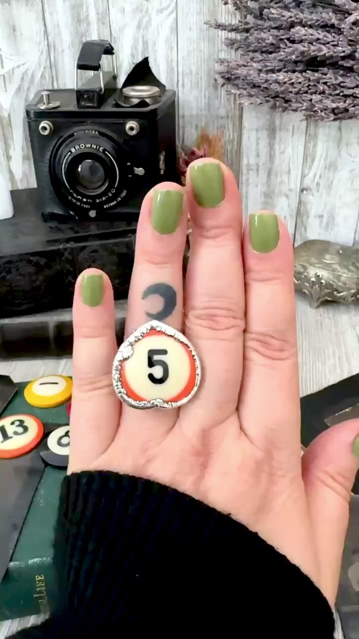 Playing Games - #5 Vintage Pool Ball Ring Fine Silver Size 8.5 / One of a Kind.