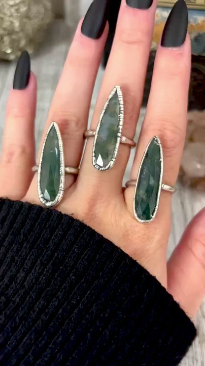 Green Moss Agate Ring Fine Silver Small Faceted Stone Ring Size 5 6 7 8 9 10 11 / Foxlark Collection