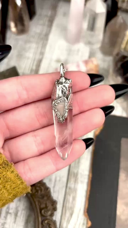 Clear Quartz & Peach Moonstone Crystal Statement Necklace in Fine Silver / Foxlark Collection - One of a Kind