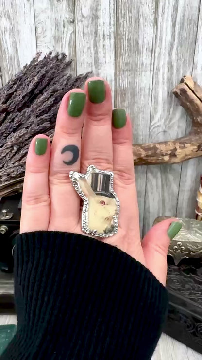 Vintage Rabbit with Top Hat- Fine Silver Ring Size 10 The Paper Projects Collection / One of a Kind