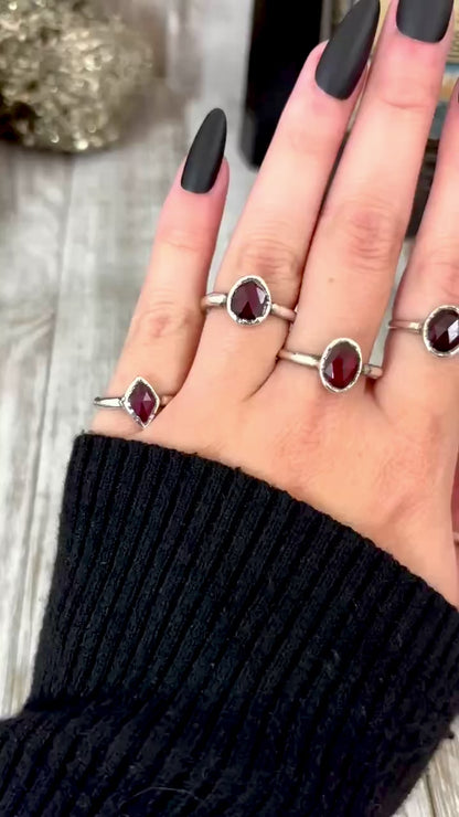 Garnet Ring Fine Silver Small Faceted Stone Ring Size 5 6 7 8 9 10 11 / Foxlark Collection