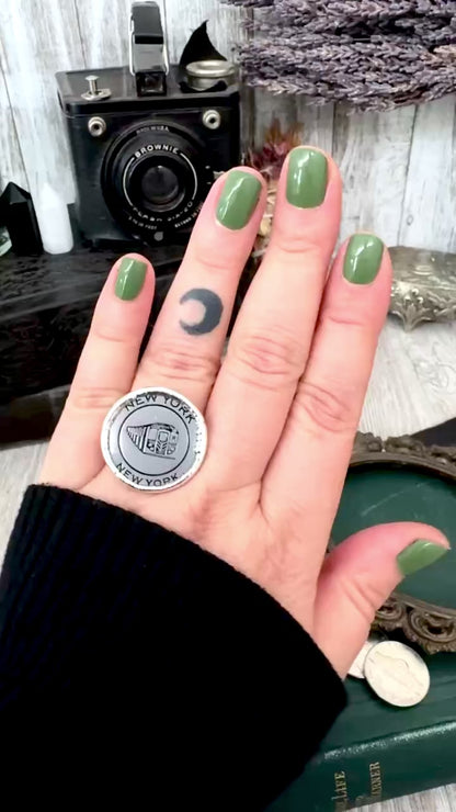 Lucky Penny Club - Vintage Collectible NYC Subway National Parks Token Ring Fine Silver Size 8 / One of a Kind