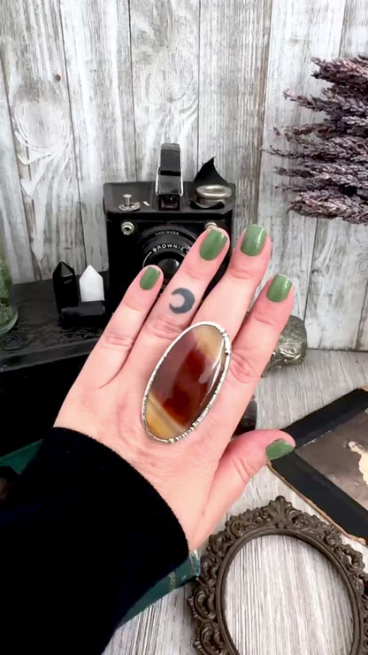 The Colossal Collection - Red Banded Agate Crystal Ring Fine Silver Size 9 / One of a Kind