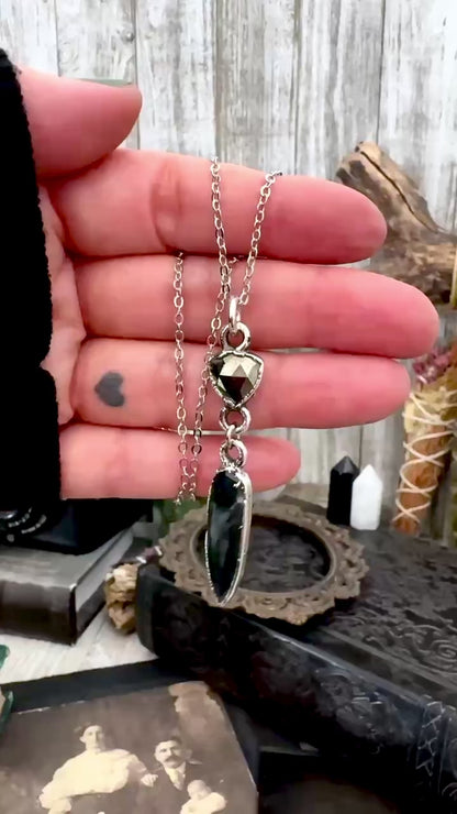 Multi Stone Pyrite and Moss Agate Charm Necklace in Fine Silver / Foxlark Collection