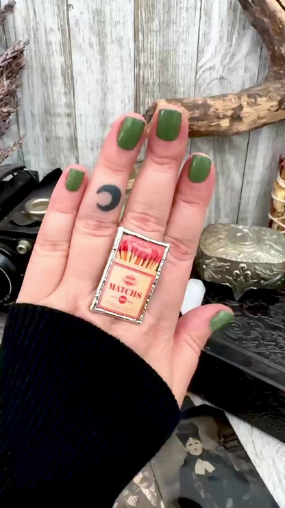 Vintage Matchbox- Fine Silver Ring Size 10 The Paper Projects Collection / One of a Kind