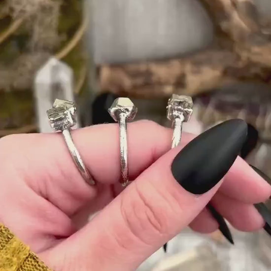 Pyrite Ring in Fine Silver Small Stone Ring Size 7 8 9 10 11 / Foxlark Collection