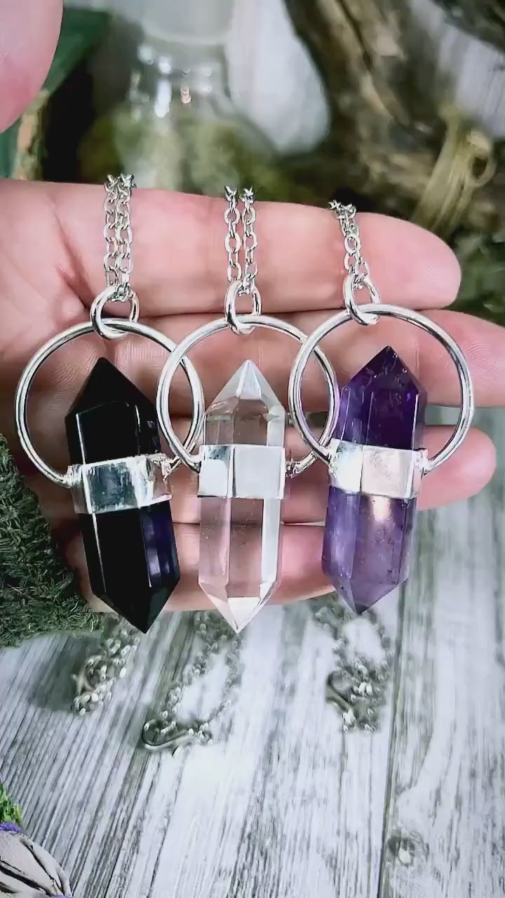 Clear Quartz Crystal Point Necklace in Sterling Silver  -Designed by FOXLARK Collection.
