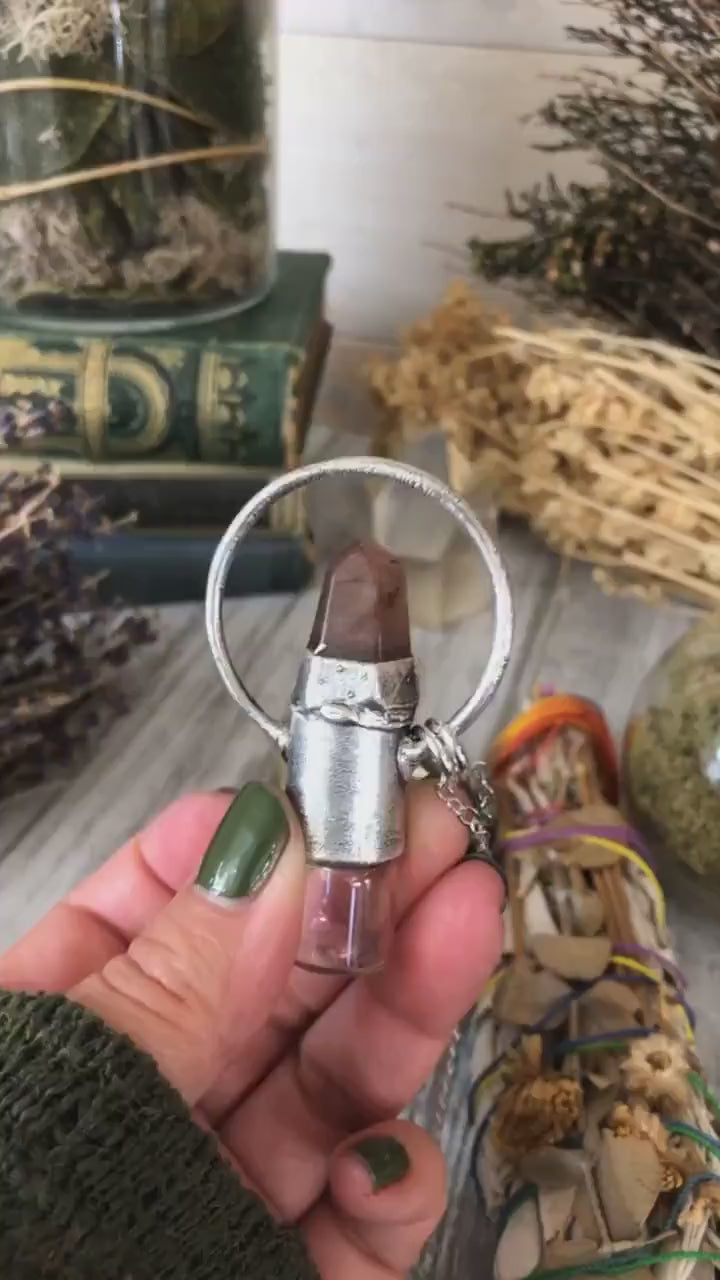 Rutilated Quartz Crystal Essential Oil Rollerball Necklace Pendant in Silver / Foxlark Collection - One of a Kind