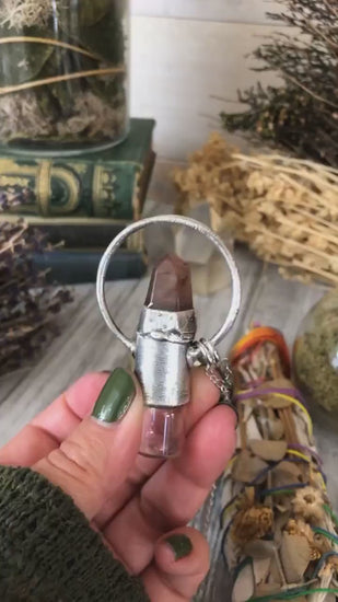 Rutilated Quartz Crystal Essential Oil Rollerball Necklace Pendant in Silver / Foxlark Collection - One of a Kind