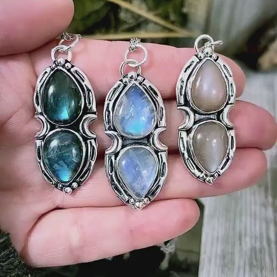 Mystic Moon Labradorite Crystal Statement Necklace in Sterling Silver / Designed by FOXLARK Collection.