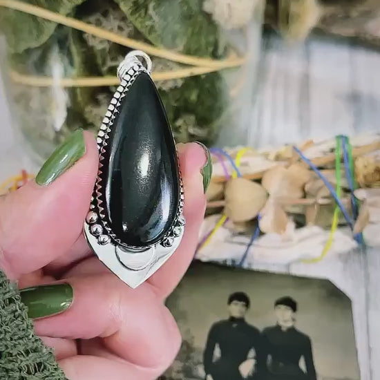 Midnight Moon Necklace- Black Onyx Crystal Teardrop Necklace in Sterling Silver  -Designed by FOXLARK Collection