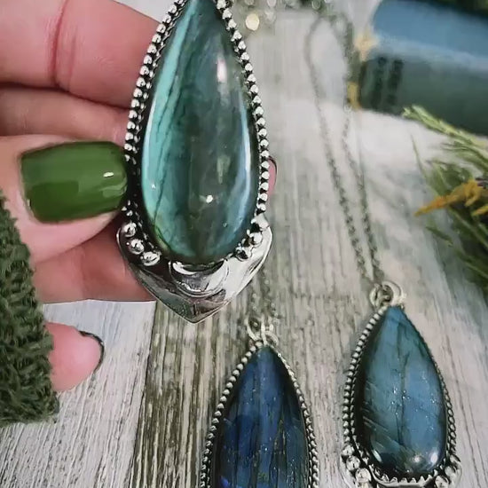 Midnight Moon Crystal Necklace - Labradorite Necklace in Sterling Silver  -Designed by FOXLARK Collection/ Witchy Stone Jewelry.