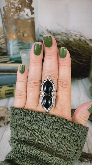 Mystic Moons Black Onyx Crystal Ring in Solid Sterling Silver- Designed by FOXLARK Collection Size 6 7 8 9 10