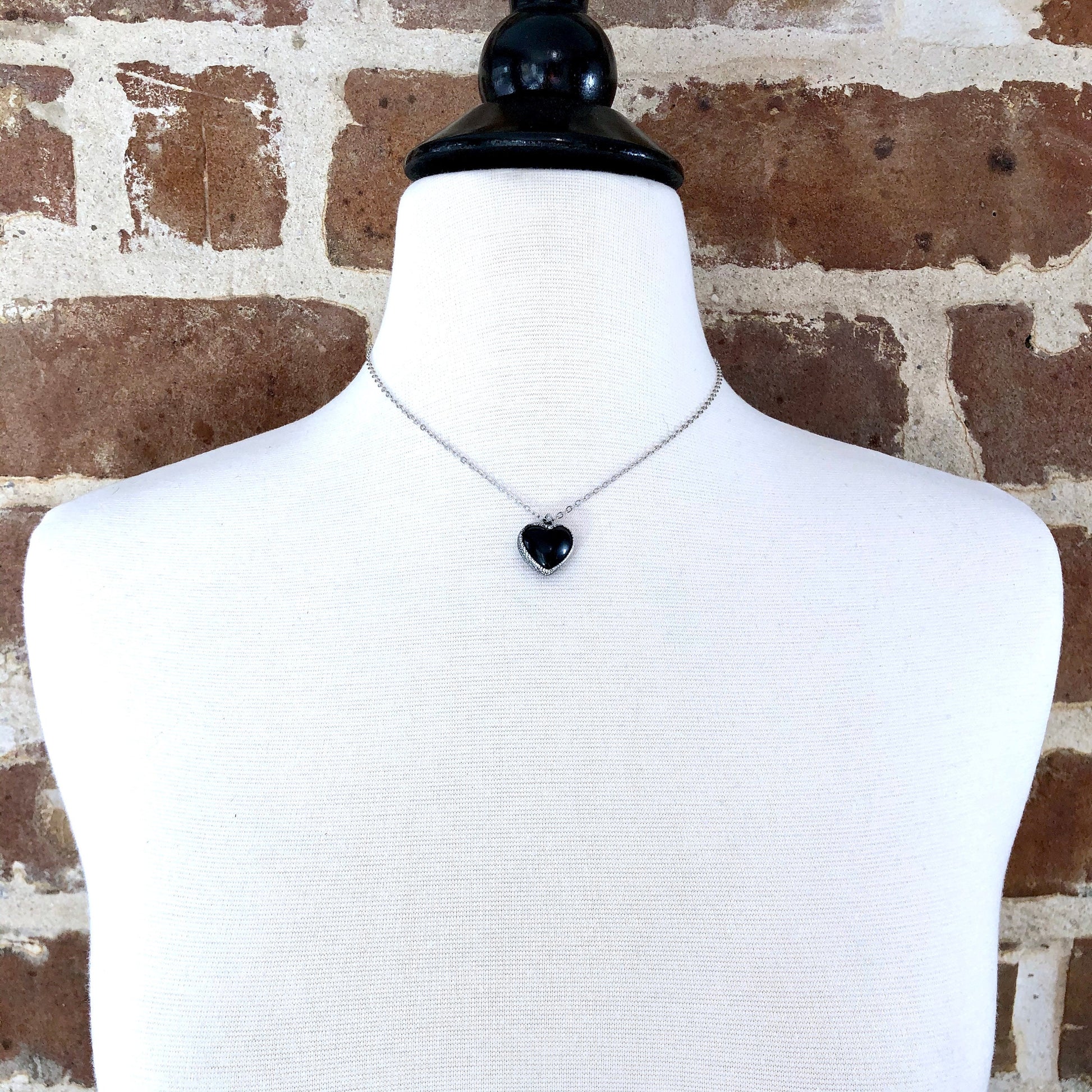 Dainty Obsidian Necklace Silver Crystal Heart Necklace Pendant / - Foxlark Crystal Jewelry