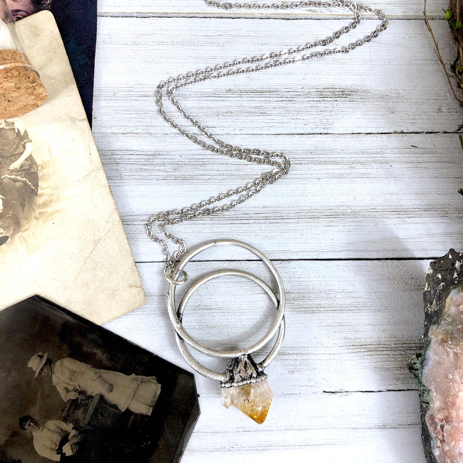 Large Raw Citrine Necklace / Big Crystal Necklace Silver / Natural Crystal Jewelry Citrine Birthstone Jewelry