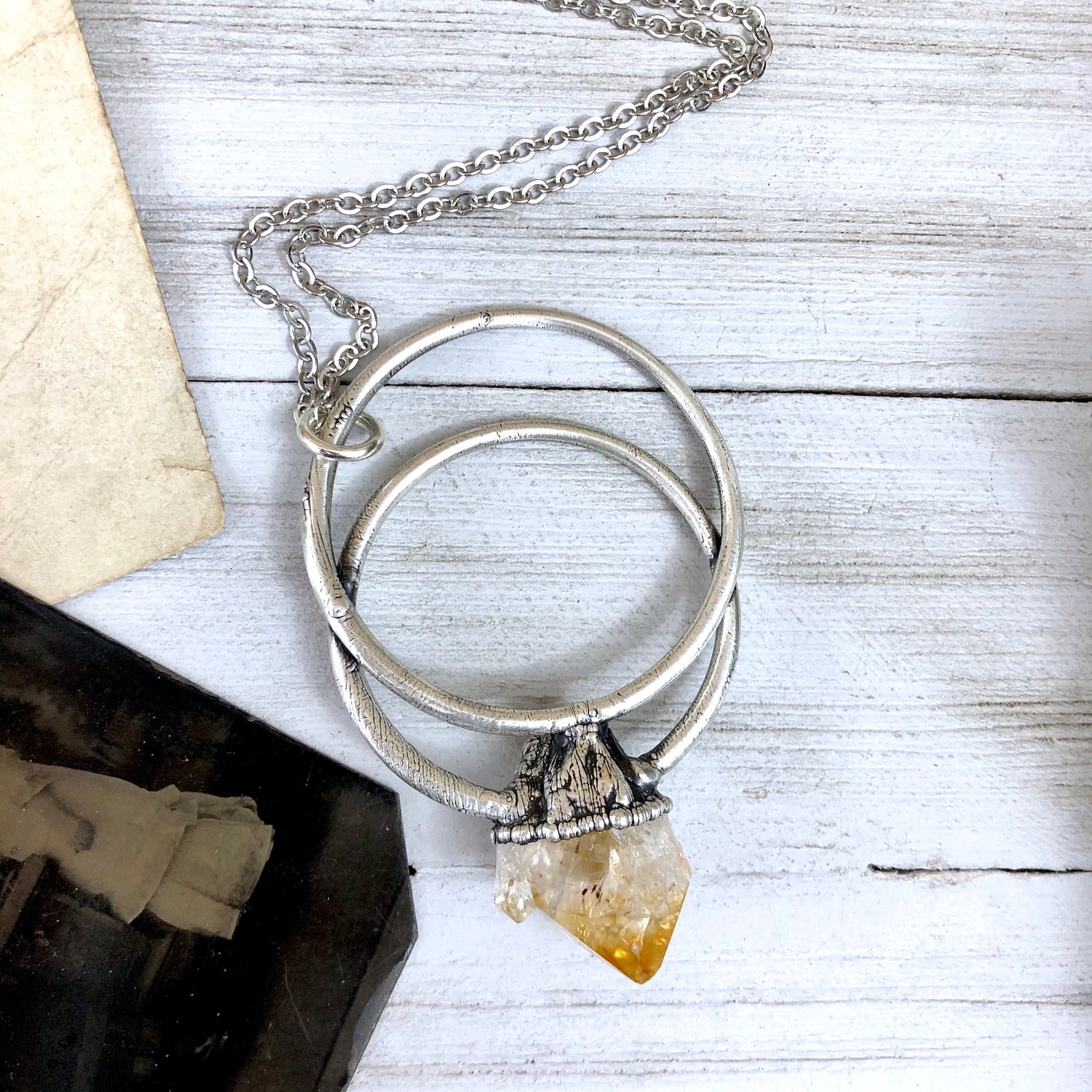 Large Raw Citrine Necklace / Big Crystal Necklace Silver / Natural Crystal Jewelry Citrine Birthstone Jewelry