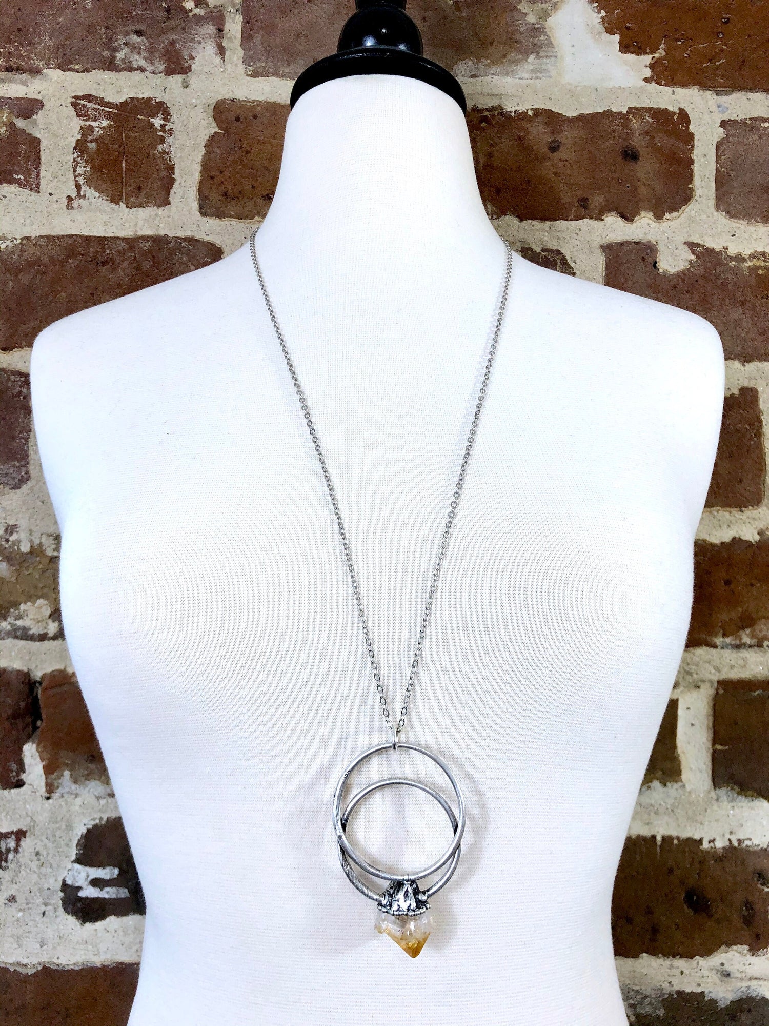 Large Raw Citrine Necklace / Big Crystal Necklace Silver / Natural Crystal Jewelry Citrine Birthstone Jewelry