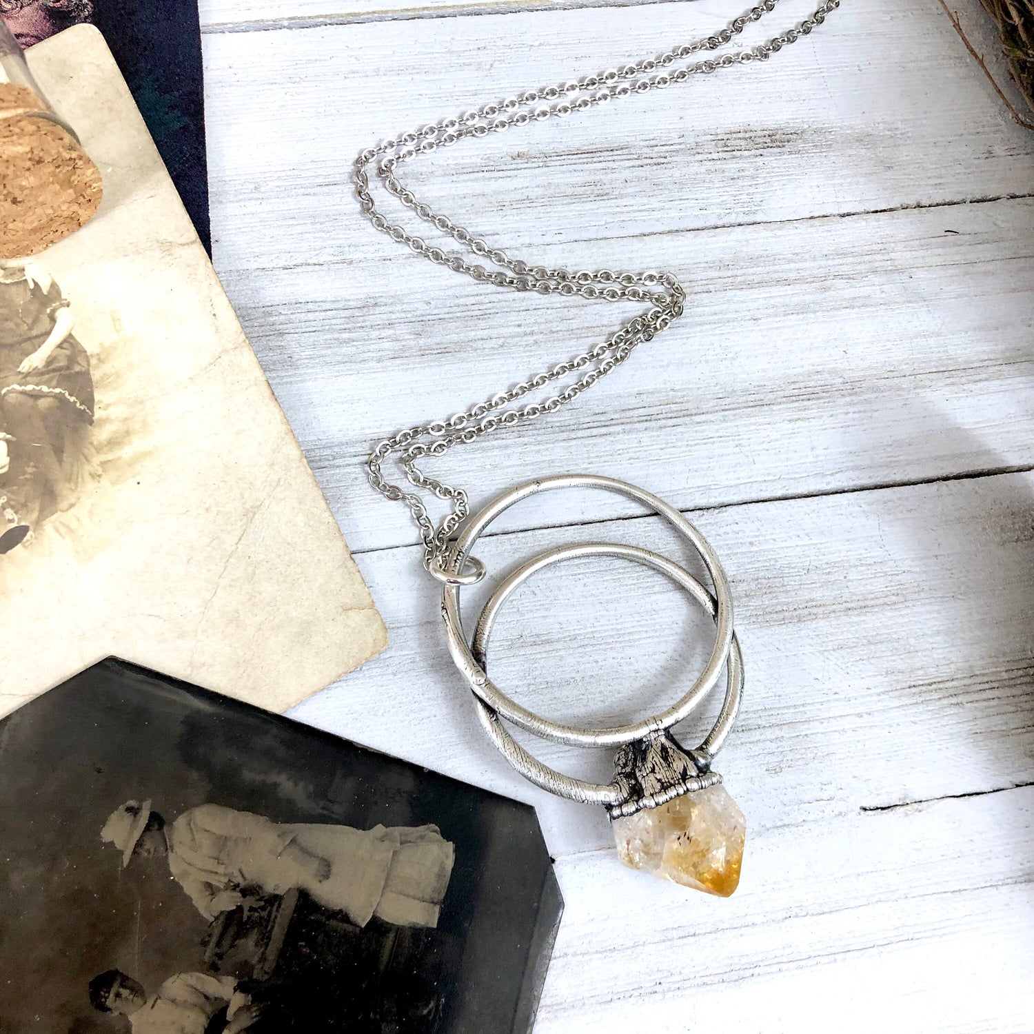 Large Raw Citrine Necklace / Big Crystal Necklace Silver / Natural Crystal Jewelry Citrine Birthstone Jewelry