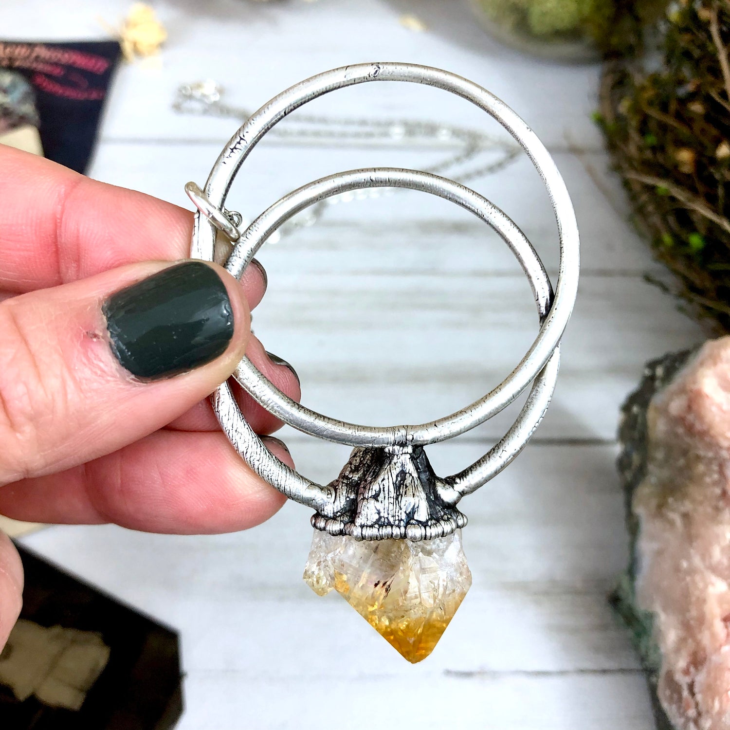Large Raw Citrine Necklace / Big Crystal Necklace Silver / Natural Crystal Jewelry Citrine Birthstone Jewelry