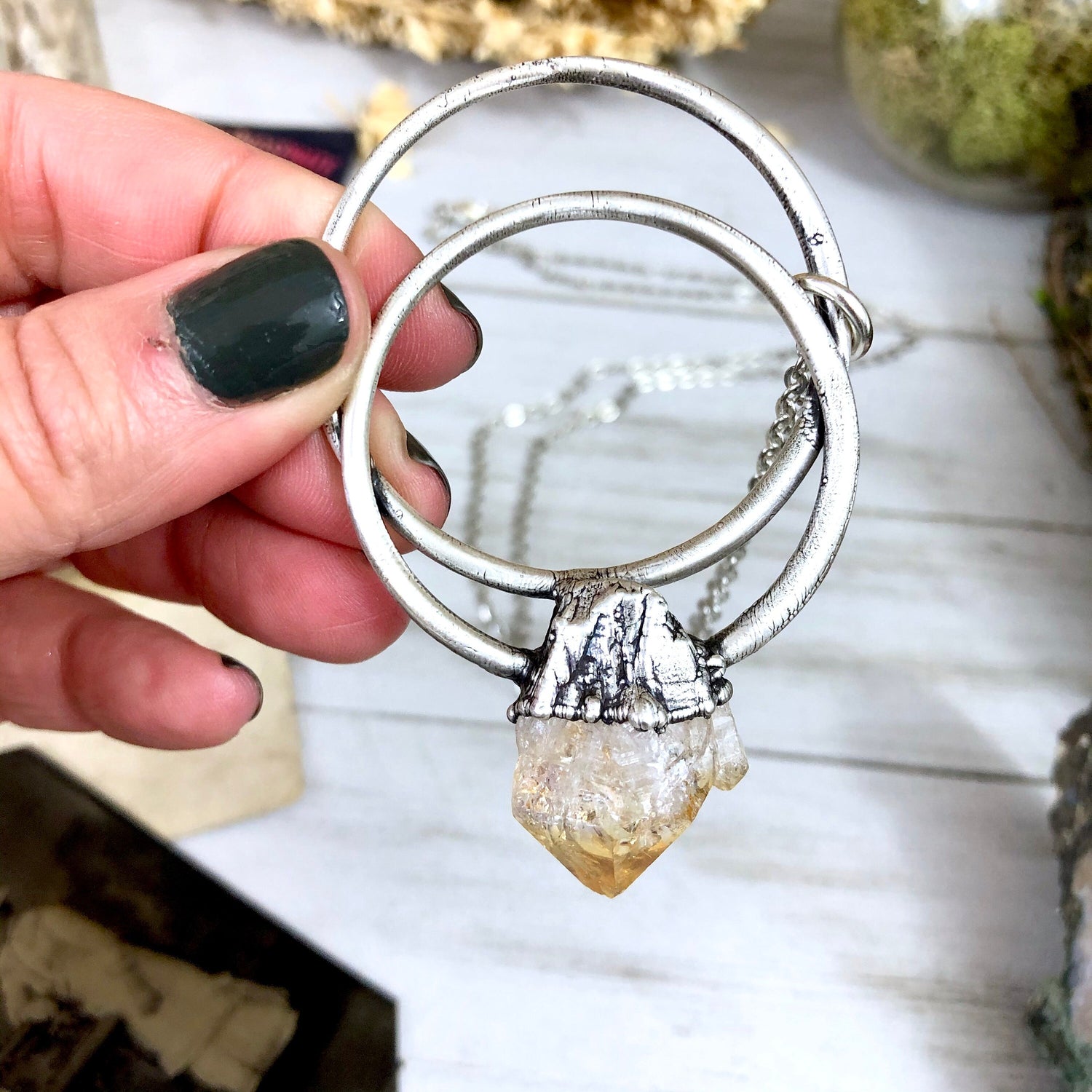 Large Raw Citrine Necklace / Big Crystal Necklace Silver / Natural Crystal Jewelry Citrine Birthstone Jewelry