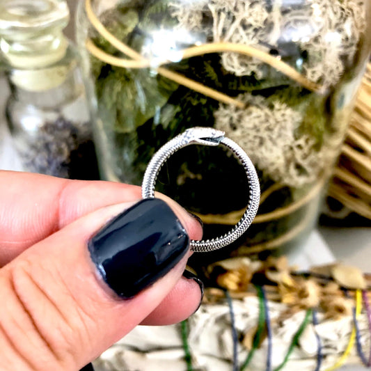 Ouroboros Snake Ring in Sterling Silver / Size 7 8 9 10 11 Curated Collection - Foxlark Crystal Jewelry