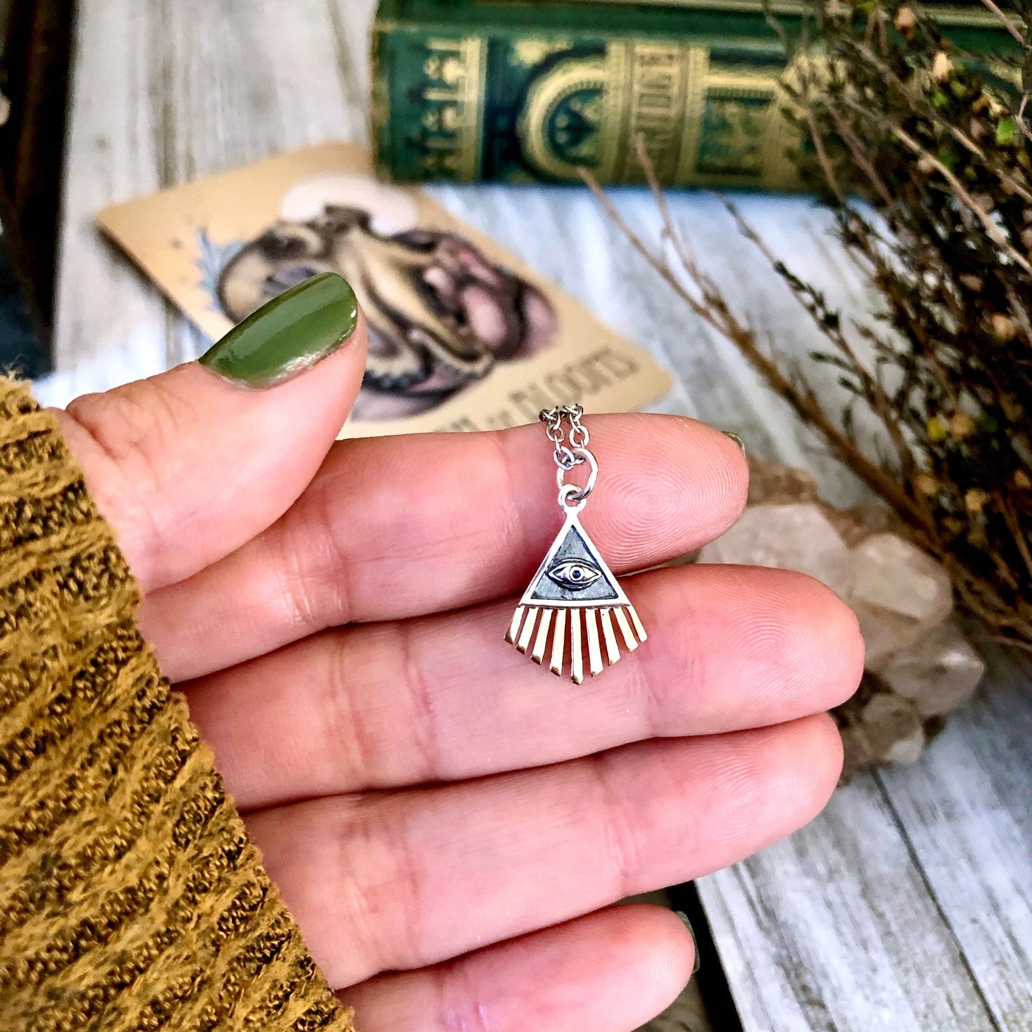 Tiny Talisman Collection - Sterling Silver All Seeing Eye Necklace Pendant with Bronze 18x14mm / Curated Collection