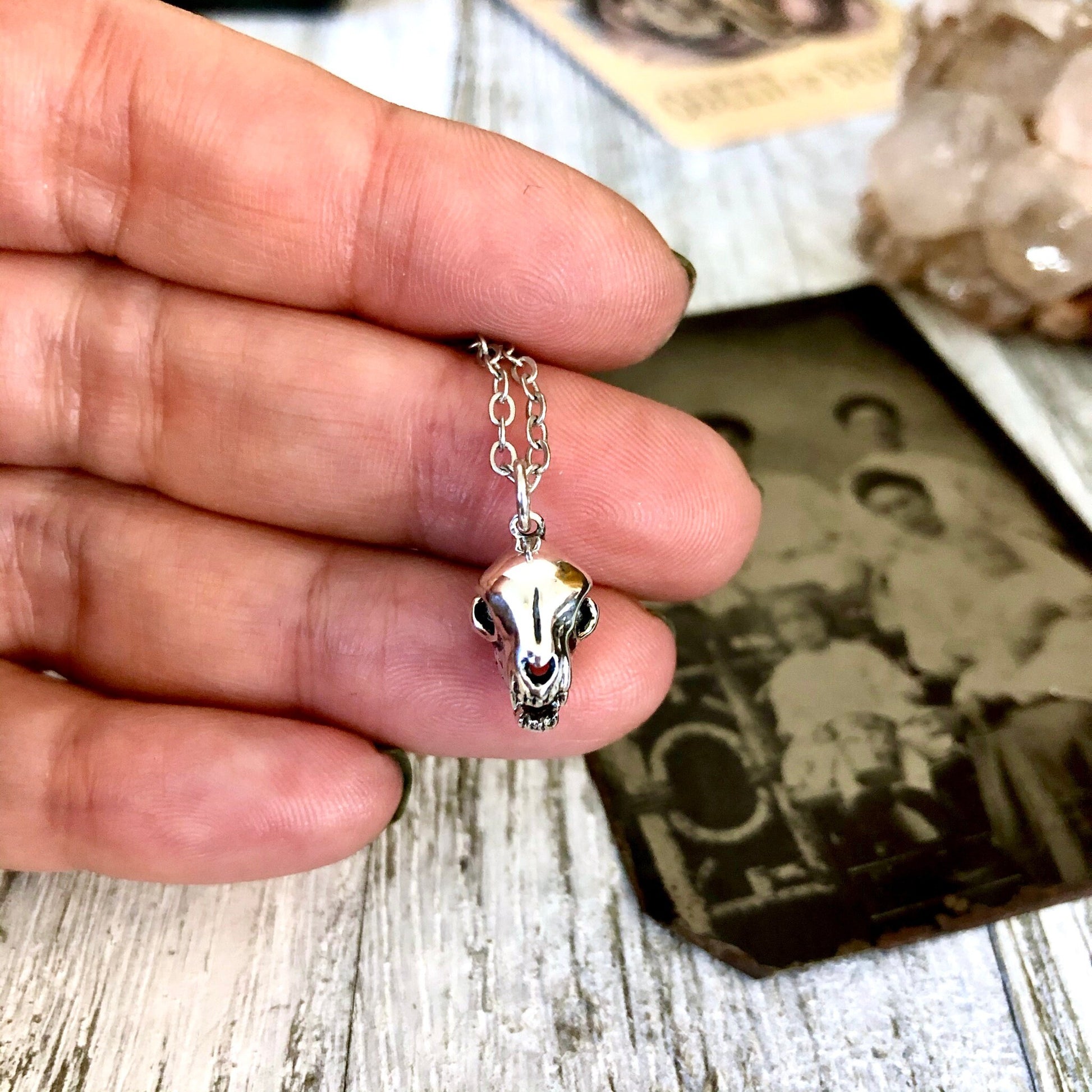 Tiny Talisman Collection - Sterling Silver Cat Skull Necklace Pendant 12x9mm / Curated Collection - Foxlark Crystal Jewelry